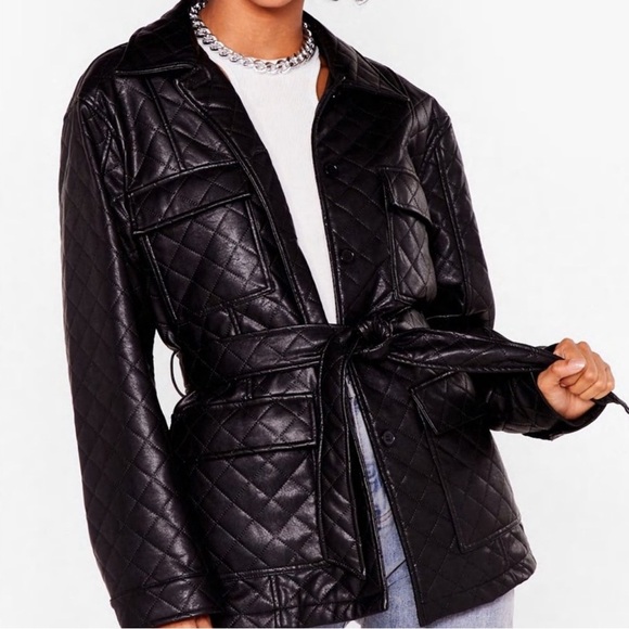Nasty Gal Calling It Quits Faux Leather Belted Jacket NWT Women Size 6 (eur 38) - Picture 2 of 9